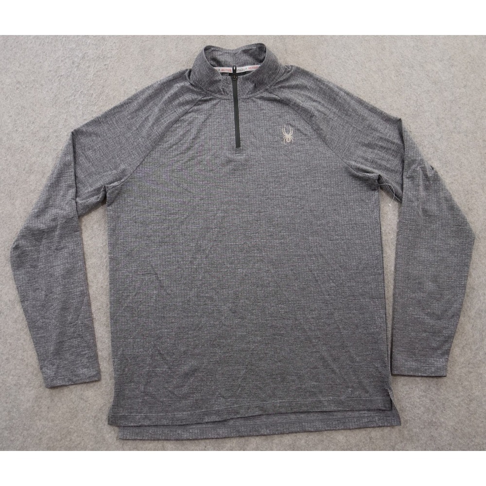 Spyder Shirt Mens Medium Gray 1/4 Zip Mock Neck Long Sleeve Logo